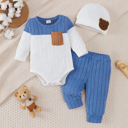 Ensemble Bébé 3 Pièces Doux & Élégant – Body, Pantalon & Bonnet