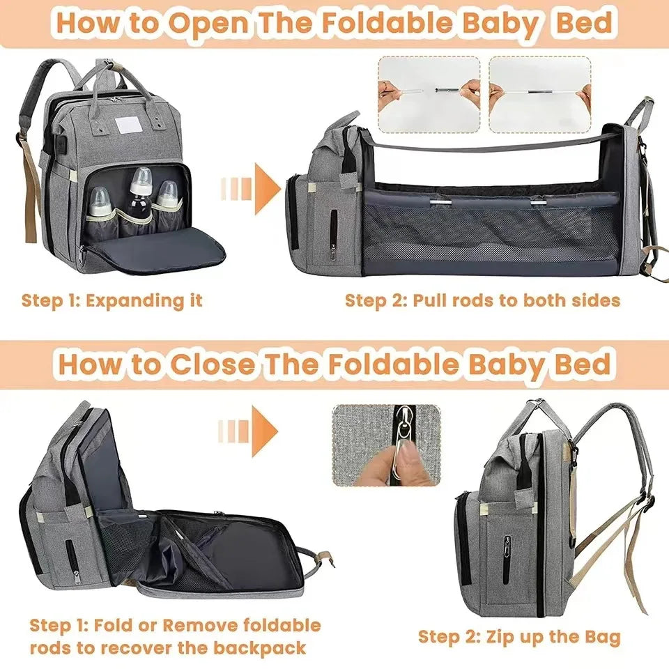 Sac à Langer Bébé avec Lit Pliant – Sac à Dos Multifonction Grande Capacité