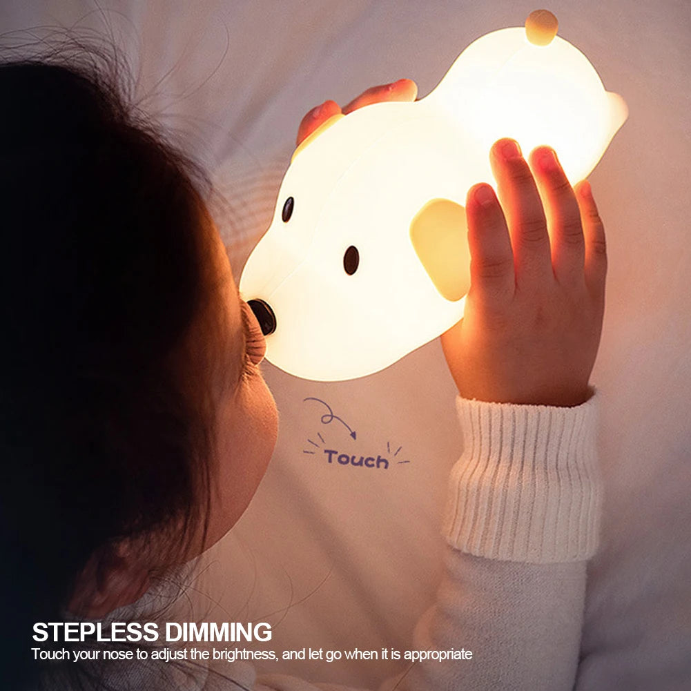 Veilleuse Chiot Bébé Silicone Tactile – Lampe Nuit Apaisante Rechargeable