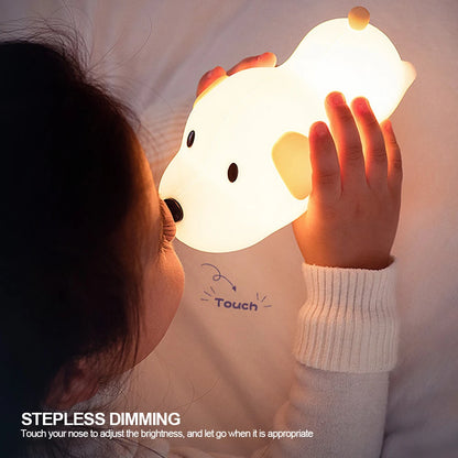 Veilleuse Chiot Bébé Silicone Tactile – Lampe Nuit Apaisante Rechargeable
