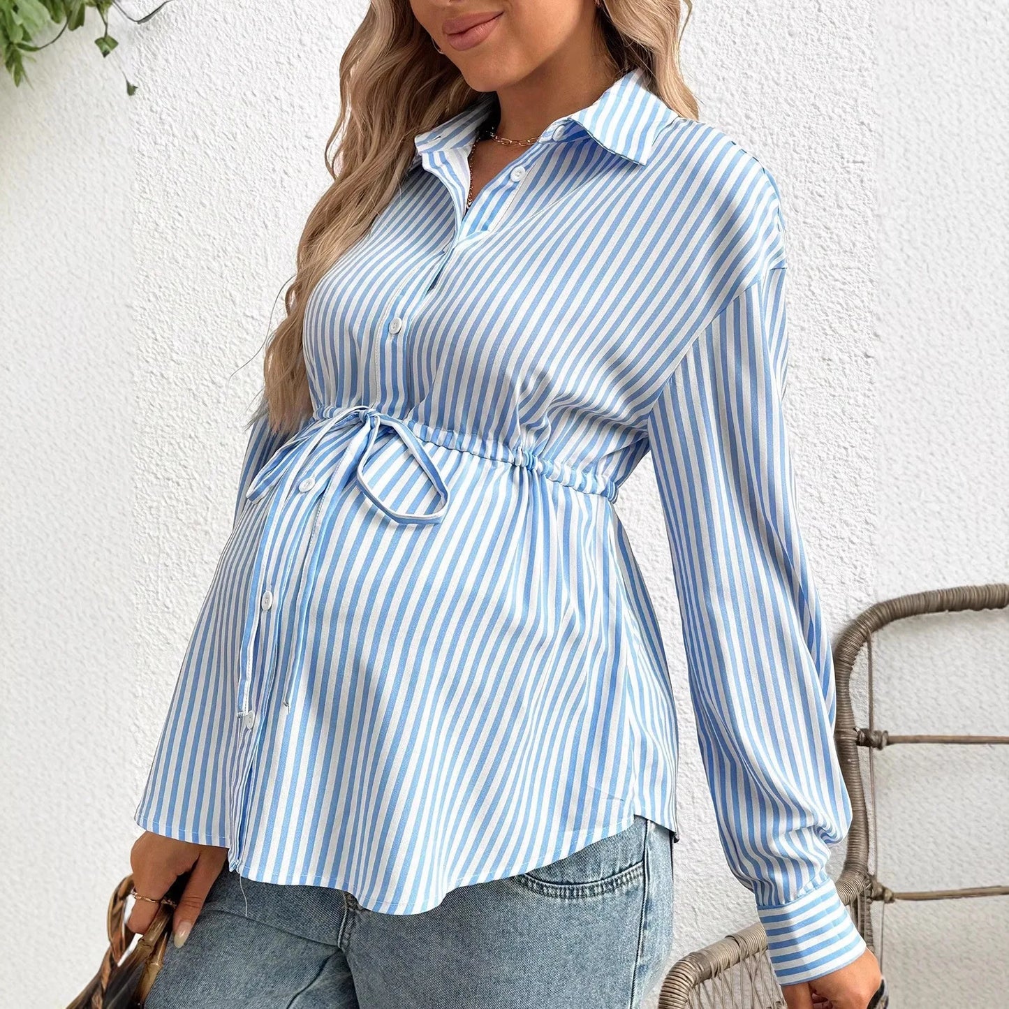Chemise de maternité élégante à rayures – Haut grossesse chic et confortable avec ceinture | Collection Maman