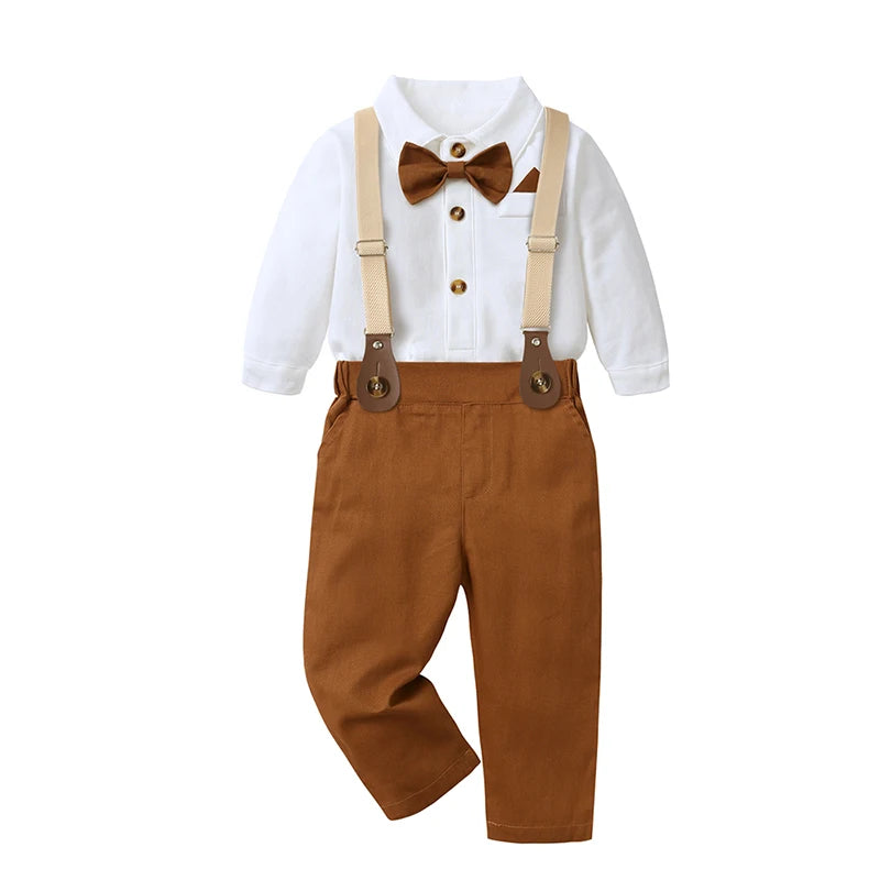Ensemble bébé garçon vintage – Body, bretelles & pantalon (avec nœud papillon)
