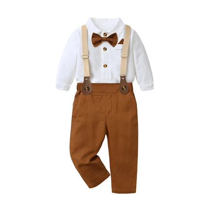 Ensemble bébé garçon vintage – Body, bretelles & pantalon (avec nœud papillon)
