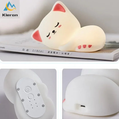 Veilleuse bébé chat en silicone tactile rechargeable – Lampe de nuit douce multicolore