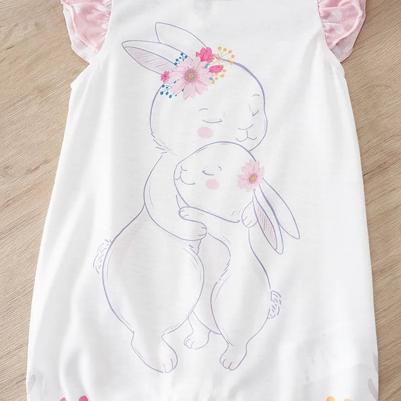 Barboteuse d’été bébé fille sans manches – Motif lapin – 0 à 18 mois