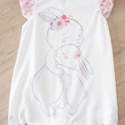 Barboteuse d’été bébé fille sans manches – Motif lapin – 0 à 18 mois