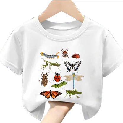 Girls Short-Sleeve T-Shirt Insect Science Print Casual Crew-Neck Children's Summer Wear Kids' Clothes
