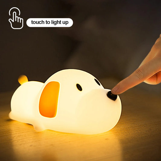 Veilleuse Chiot Bébé Silicone Tactile – Lampe Nuit Apaisante Rechargeable