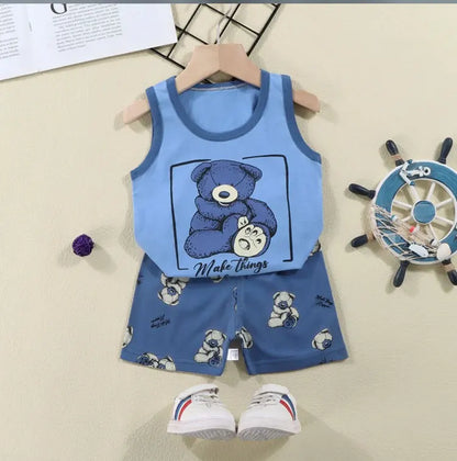 Ensemble d’été 2 pièces pour enfants – Débardeur et short en coton respirant, style décontracté unisexe