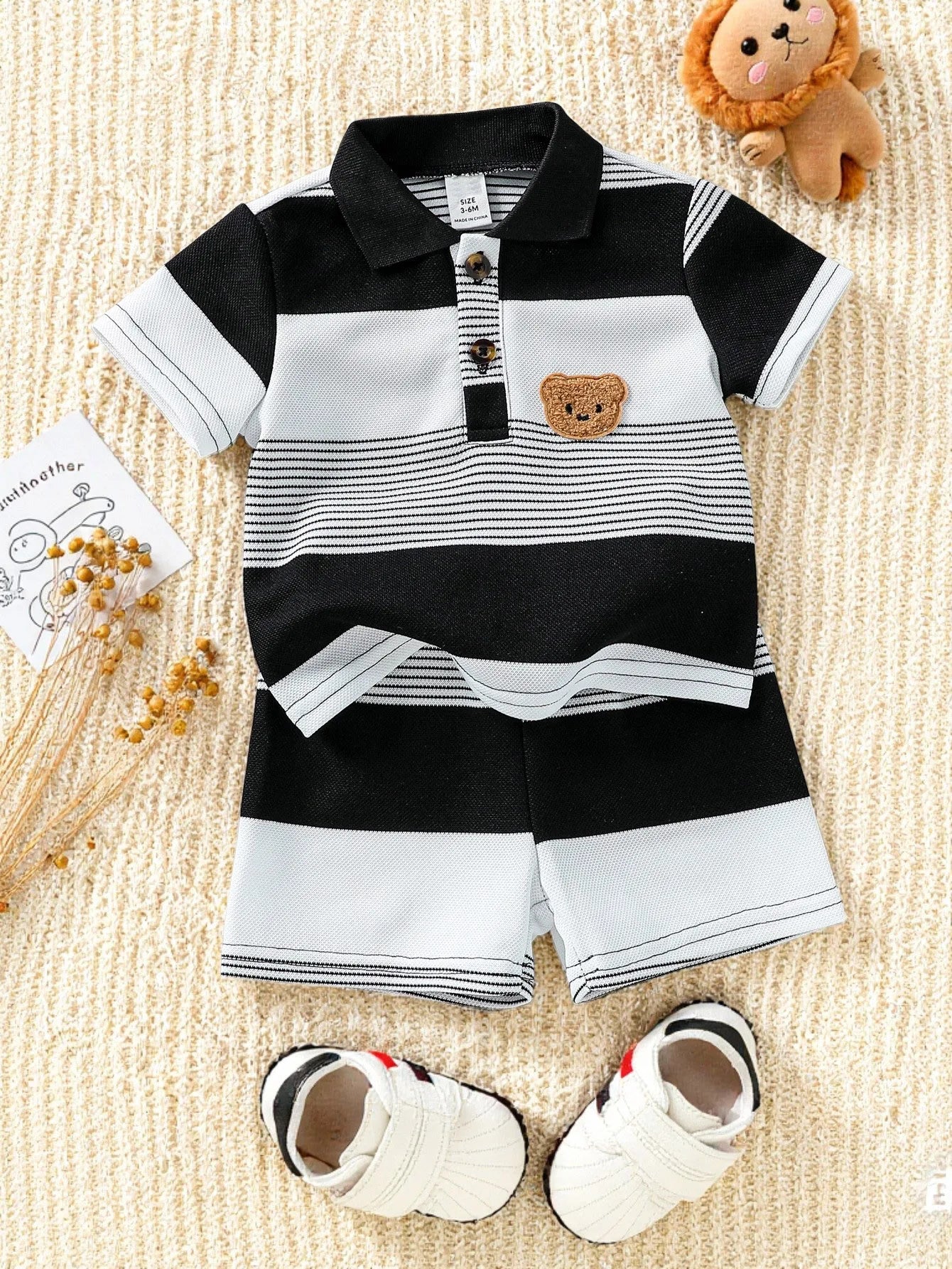 Ensemble deux pièces pour enfants, T-Shirt et Short courts à rayures régulières, ours en peluche, Sport décontracté, nouvelle collection été