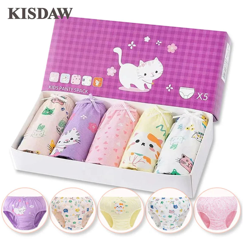 5 pièces/boîte sous-vêtements pour enfants fille coton doux filles slips pantalon dessin animé beau chat enfants caleçons respirant culotte pour les filles
