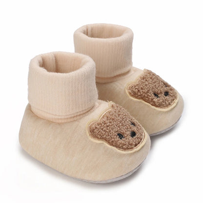 Chaussons Bébé Ourson en Coton Doux – Semelle Souple & Intérieur Moelleux