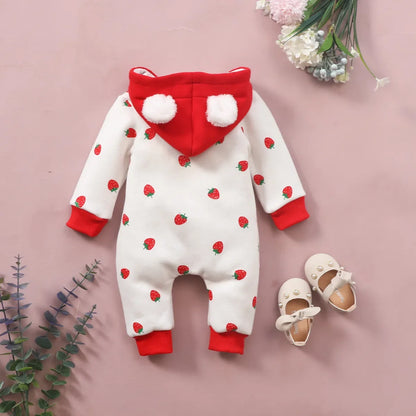 Combinaison Bébé Zippée à Capuche – Motifs Cœurs | 0–12 Mois (Fille/Unisexe)
