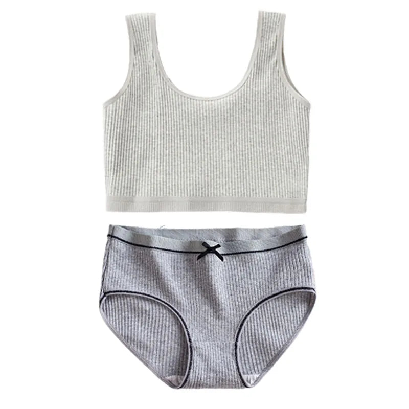 Ensemble de culottes et soutiens-gorge en coton pour filles adolescentes, soutien-gorge d'entraînement en coton, ensemble de culottes, soutien-gorge de sport solide pour enfants, sous-vêtements