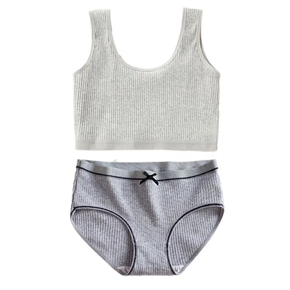 Ensemble de culottes et soutiens-gorge en coton pour filles adolescentes, soutien-gorge d'entraînement en coton, ensemble de culottes, soutien-gorge de sport solide pour enfants, sous-vêtements