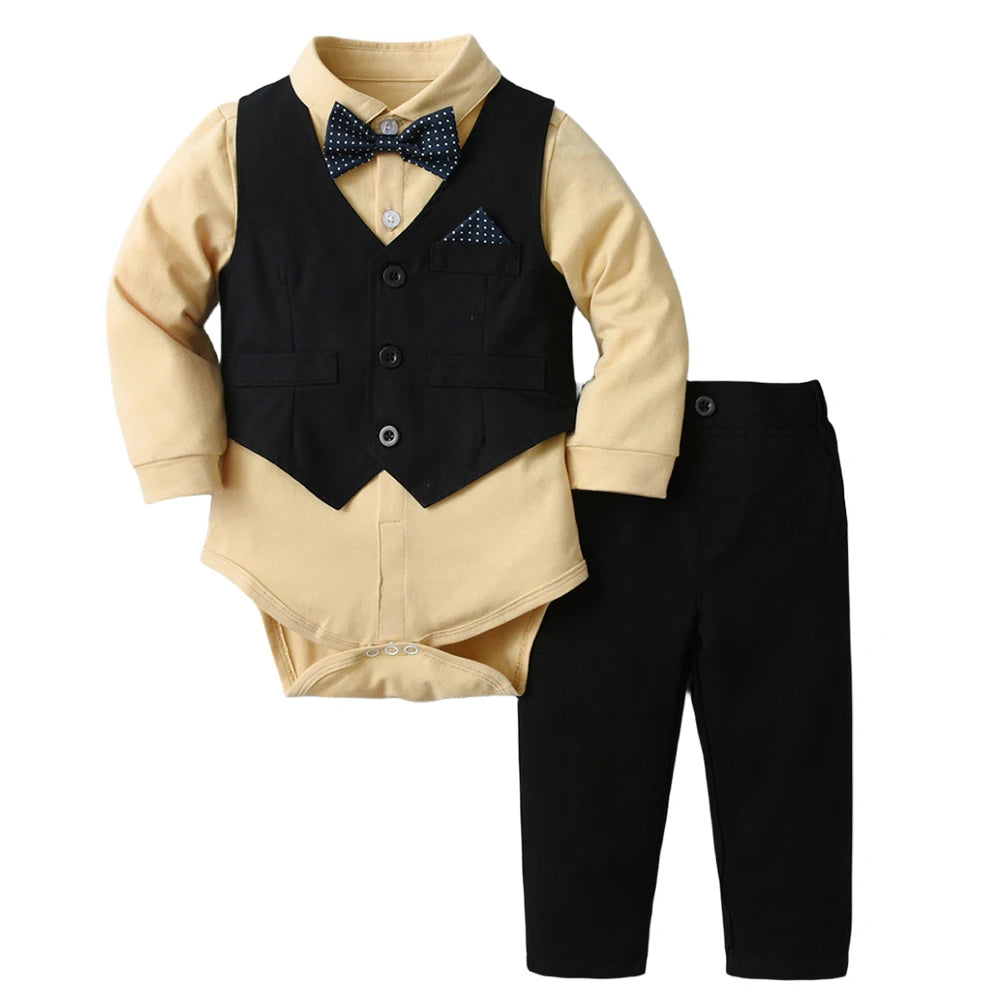 Tenue de gentleman à manches longues pour garçon, ensemble de barboteuses monochromes pour bébé, vêtements pour nouveau-né imbibés, premier anniversaire, printemps et automne, 3-36 mois
