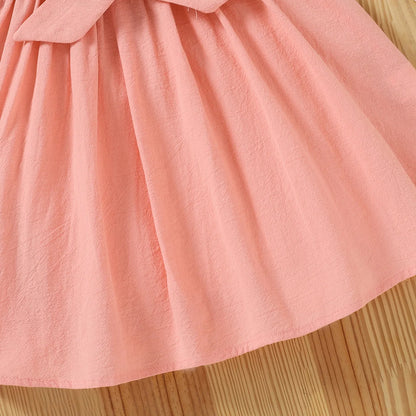 Robe Fille Brodée avec Nœud – Rose & Blanc, Look Fête (4–6 ans)