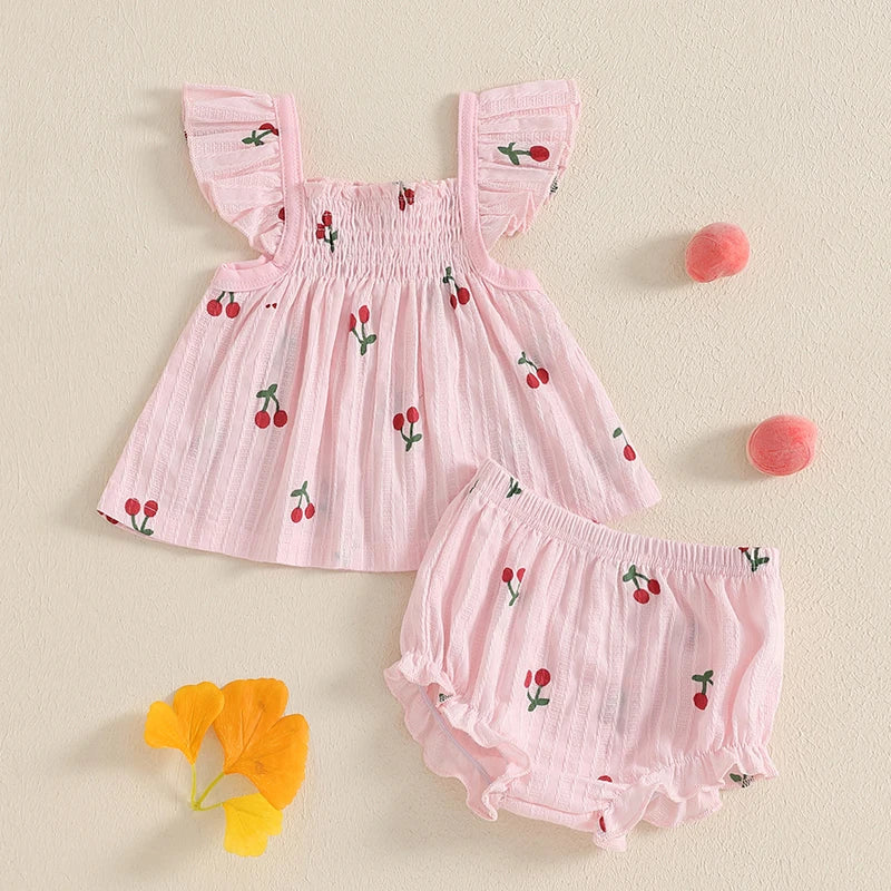 Ensemble d’été bébé fille 2 pièces smocké – tenue légère avec bloomer