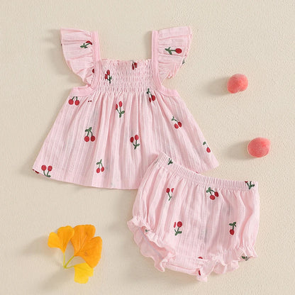 Ensemble d’été bébé fille 2 pièces smocké – tenue légère avec bloomer