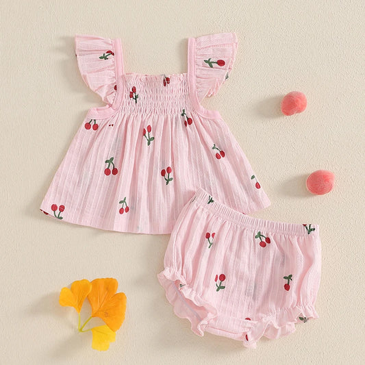 Ensemble d’été bébé fille 2 pièces smocké – tenue légère avec bloomer