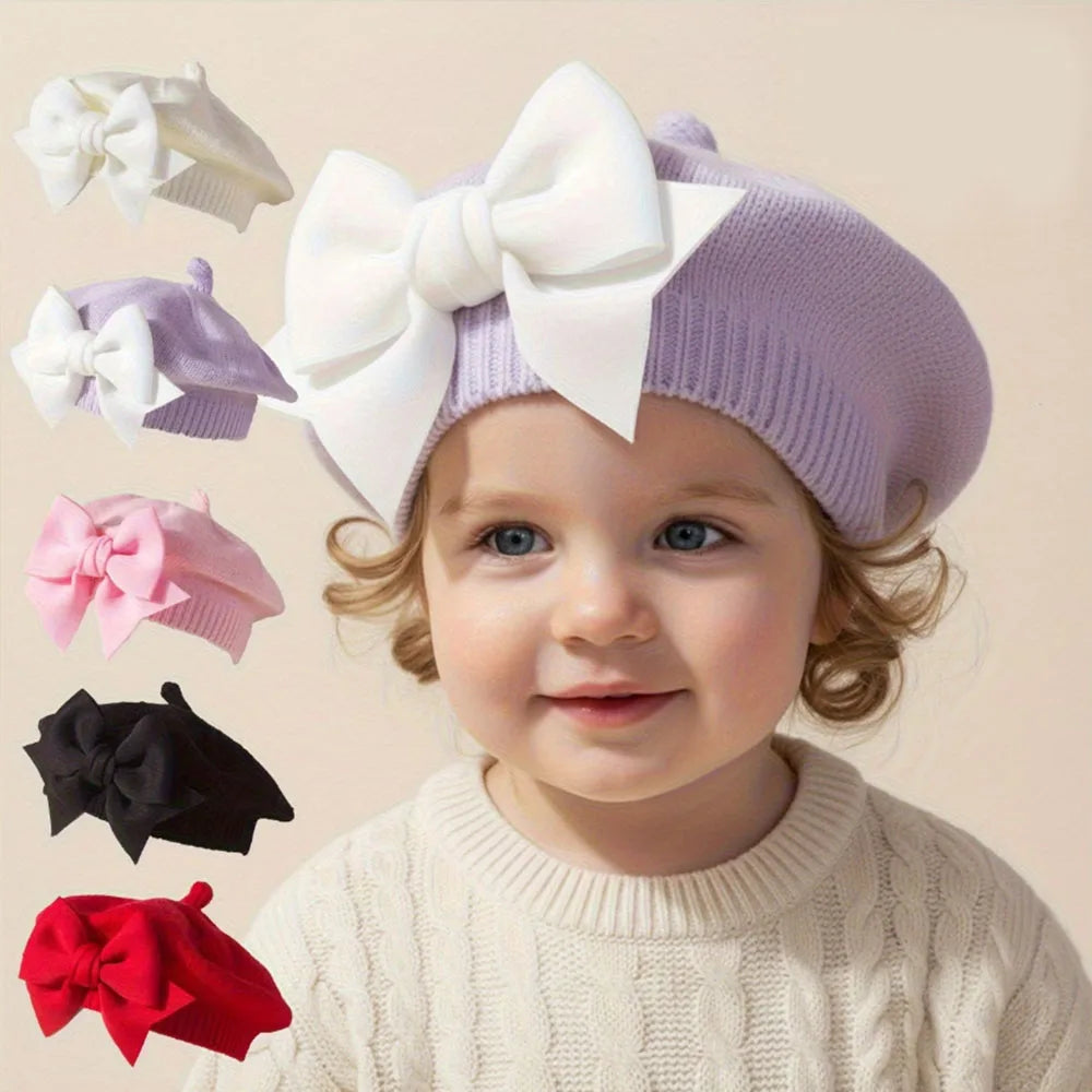 Béret bébé avec grand nœud – Chapeau élégant pour nouveau-né et petite fille