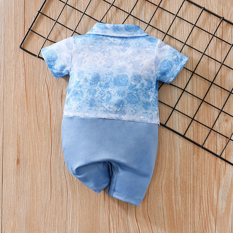 Vêtements pour nouveau-nés, chemise imprimée ondulée, faux deux, confortables, douces, pour garçons et filles, combinaison d'été à manches courtes pour bébé
