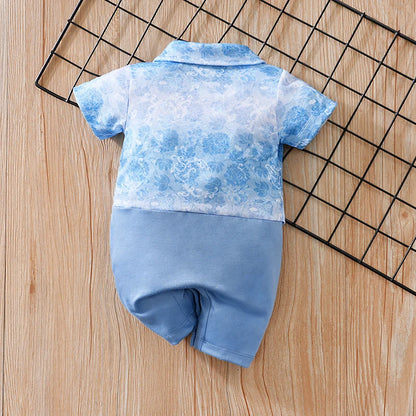 Vêtements pour nouveau-nés, chemise imprimée ondulée, faux deux, confortables, douces, pour garçons et filles, combinaison d'été à manches courtes pour bébé
