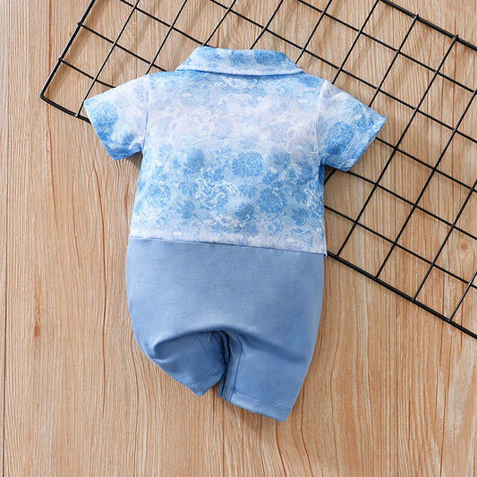 Vêtements pour nouveau-nés, chemise imprimée ondulée, faux deux, confortables, douces, pour garçons et filles, combinaison d'été à manches courtes pour bébé