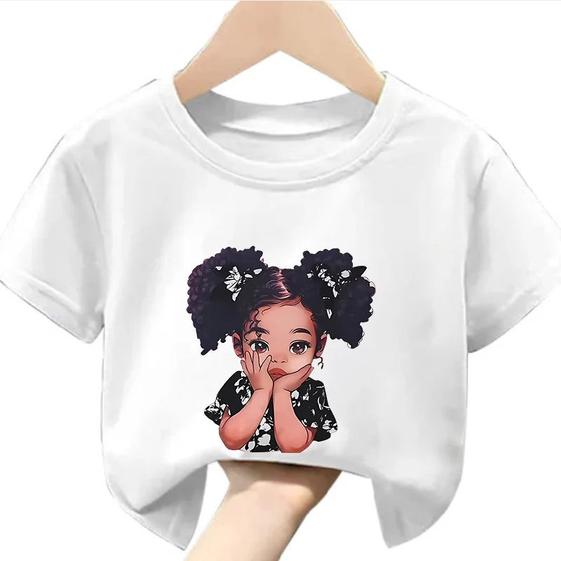 Girls' Summer Crew-neck Short-sleeved Top New Black Girls' Print Top Kids Clothes  Boys Girls Clothes