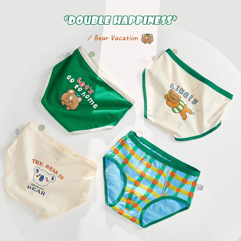 Sous-vêtements mignons pour garçons, culottes pour enfants, slips en pur coton pour garçons, shorts doux, caleçons de dessin animé, sous-vêtements pour garçons, ensemble de 4 pièces