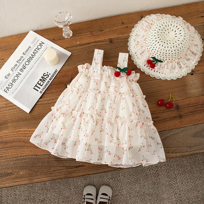 Robe Bébé Fille Été “Cherry” + Chapeau Assorti | 0–12 mois