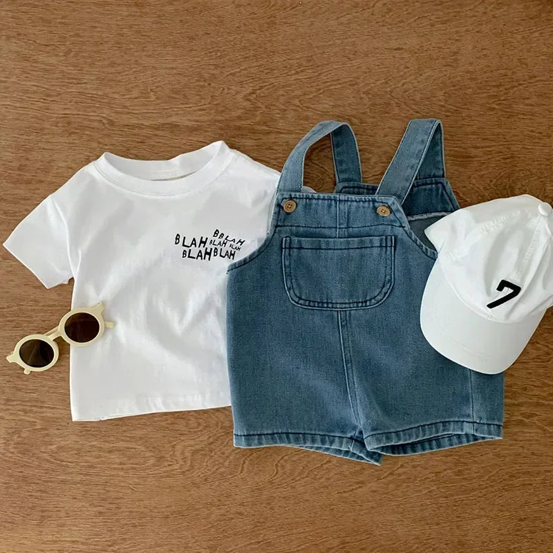 Ensemble bébé été 2 pièces – T-shirt en coton & salopette pantalon décontractée (0 à 3 ans)
