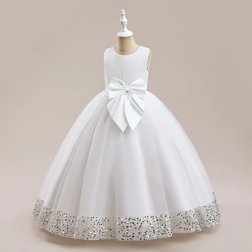 Robe Princesse Longue à Nœud Élégant – Cérémonie & Mariage pour Fille