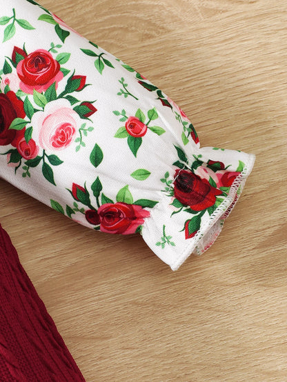 Ensemble Bébé Fille 2 Pièces – Barboteuse Fleurie Manches Longues + Bandeau Nœud (0–18 mois)