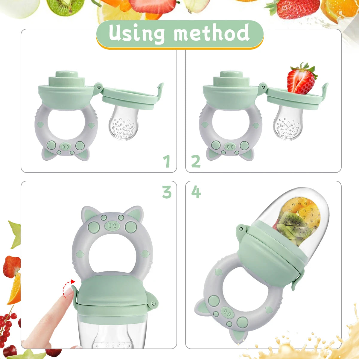 Mangeoire à fruits bébé en silicone – Apprentissage sécurisé