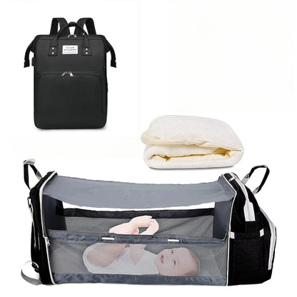 Sac à Langer 3 en 1 avec Lit Bébé Pliable – Sac à Dos Multifonction Grande Capacité