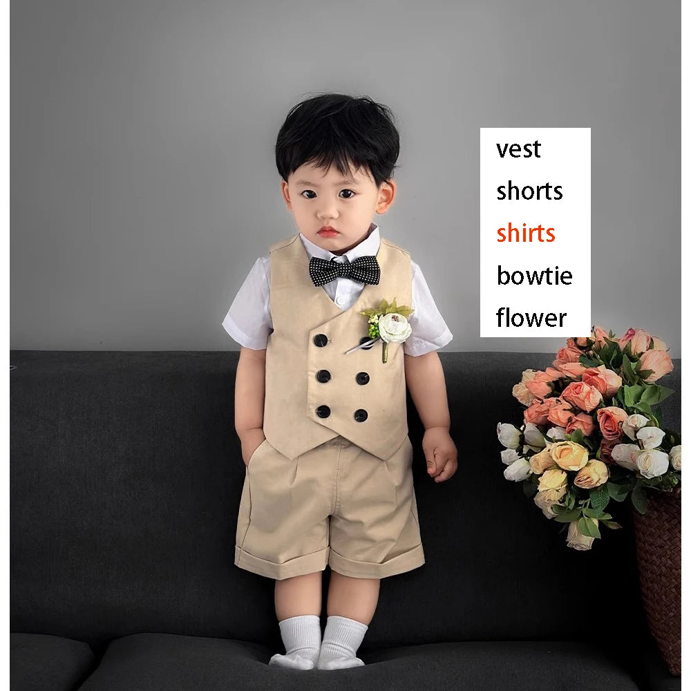 Costume gilet pour enfants printemps été garçons robe de mariée premier anniversaire de bébé garçon Costume de spectacle de piano enfants gilet pantalon