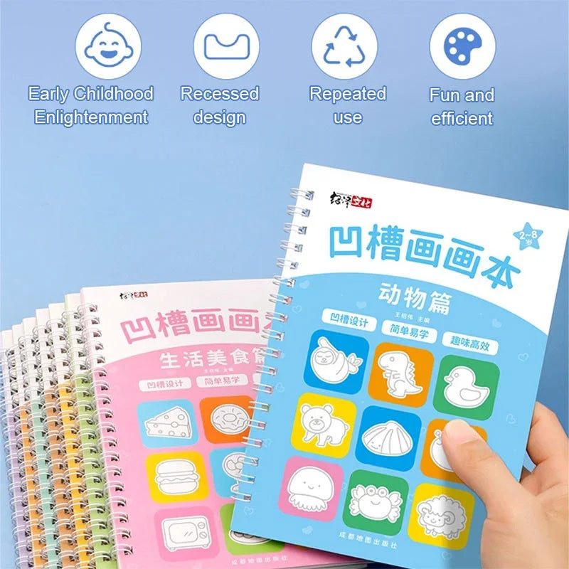 Livre de dessin à rainure pour enfants de 3 à 14 ans, livre de dessin à rainure pour enfants de la maternelle, pratique de base, cahier magique