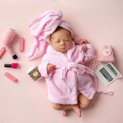 Ensemble Photo Nouveau-Né – Peignoir et Écharpe pour Bébé (0-1 mois)