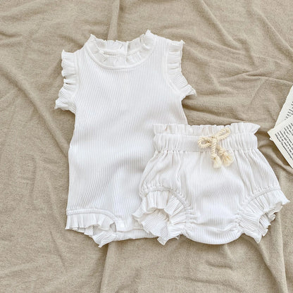 Ensemble bébé fille été 2 pièces – Body à volants 100 % coton & bloomer assorti
