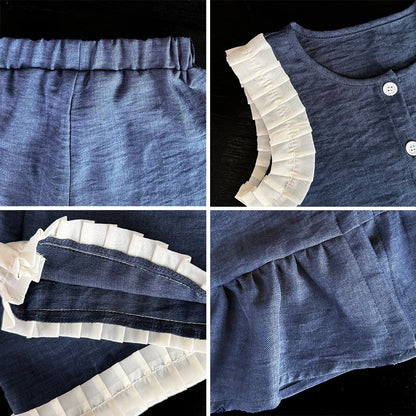 Ensemble Fille 2 Pièces Bleu – Haut Sans Manches & Pantalon Large (4–6 ans)