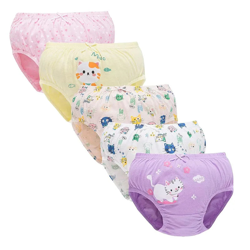 Lot de 5 culottes en coton pour filles (2–14 ans) – Sous-vêtements doux, confortables et respirants