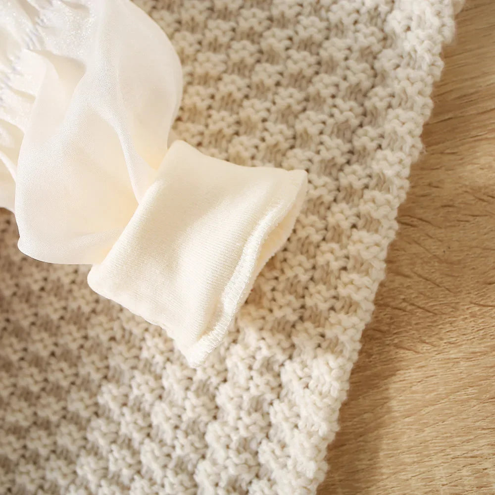 Robe Bébé Fille Élégante à Manches Longues – Dentelle & Broderie Lapin