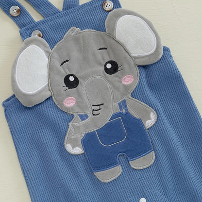 Ensemble Bébé 3 Pièces Élégance Éléphant – Barboteuse Rayée, Salopette et Bonnet (0-18 mois)
