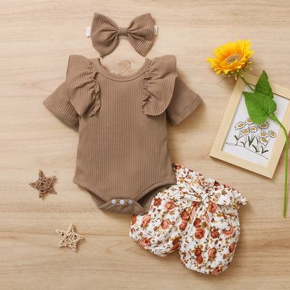 Tenue d’été bébé fille – Haut à manches volantées + short motif tournesols