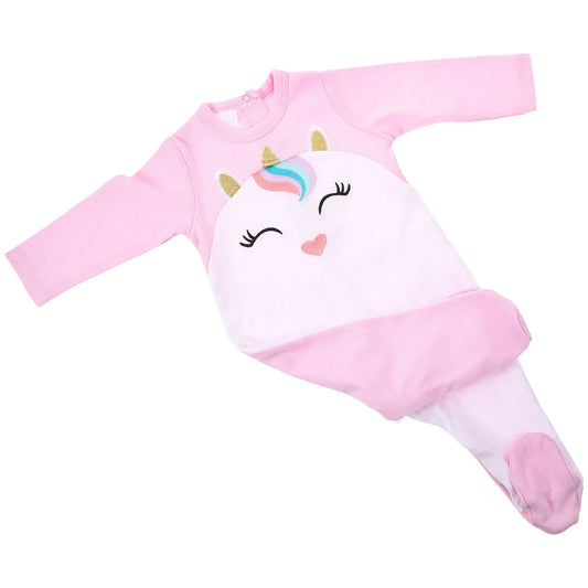 Pyjama licorne bébé fille en coton – Barboteuse à pieds manches longues