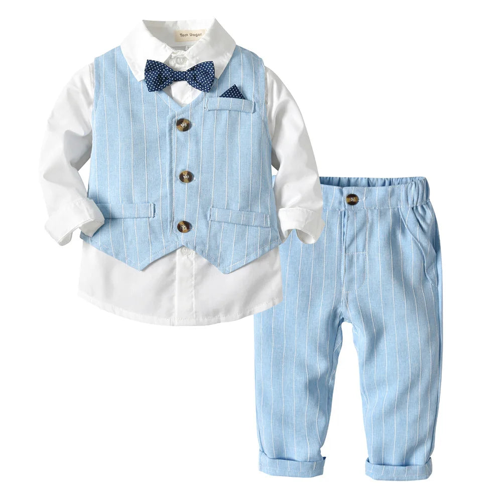 Ensemble de vêtements formels rayés pour garçons, blazers, pantalons en émail pour bébé, olympiques de mariage pour enfants, olympiques de fête
