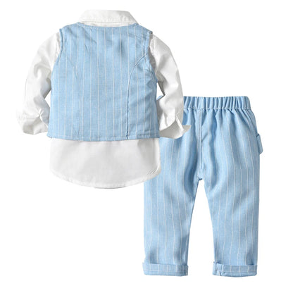 Ensemble de vêtements formels rayés pour garçons, blazers, pantalons en émail pour bébé, olympiques de mariage pour enfants, olympiques de fête
