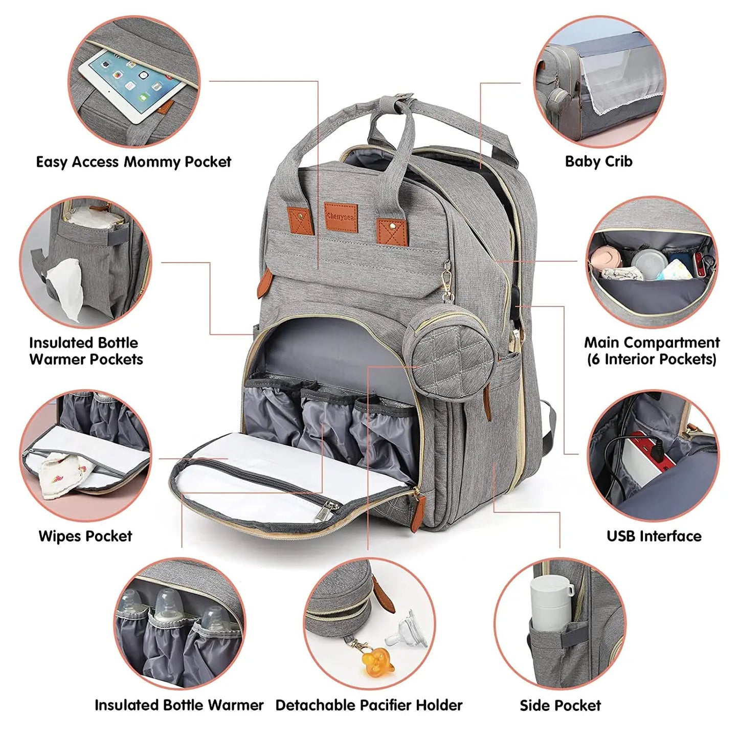 Sac à Langer 3 en 1 avec Lit Bébé Pliable – Sac à Dos Multifonction Grande Capacité