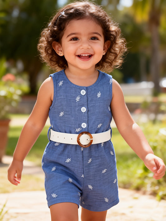 Barboteuse Fille Denim Été – Combinaison Élégante avec Ceinture